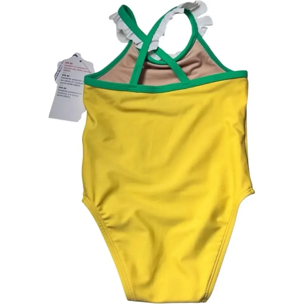 Old Navy Baby One Piece Yellow and Green Ruffle Swimsuit Sz 12-18 M NWT